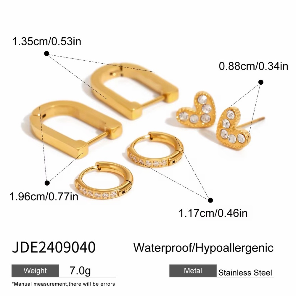 3 Pairs | 18K Gold Plated Earring Set - Picture 7 of 8